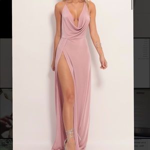 Light pink cowls neck long dress